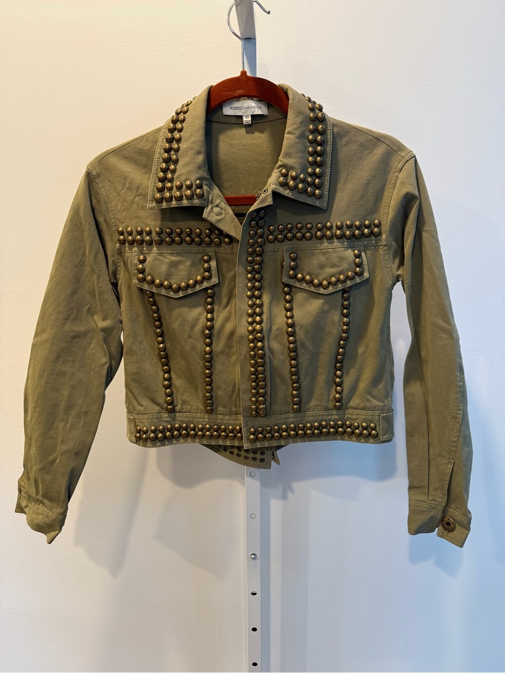 Rebecca Minkoff Olive Stud-Embellished Cropped Denim Jacket Snap Size XS
